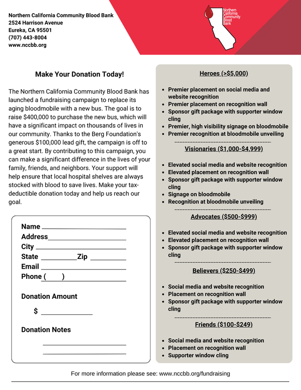 Northern California Community Blood Bank fundraising flyer